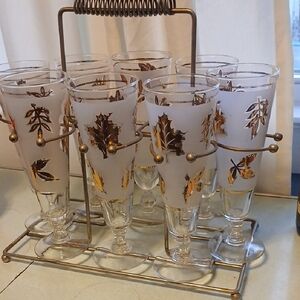 Vintage America Gold and Clear Leaf Glass Set